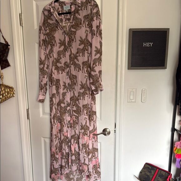 TAJ - Size Small - NWOT Pink and Brown Resort Gown - Light Pink Animal Print - Picture 1 of 6